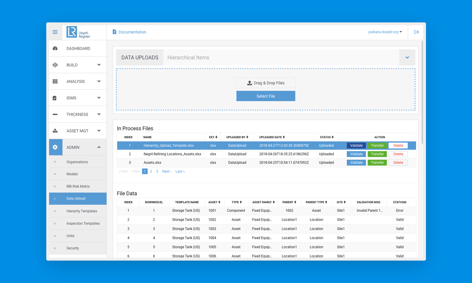 Data uploads page after redesign